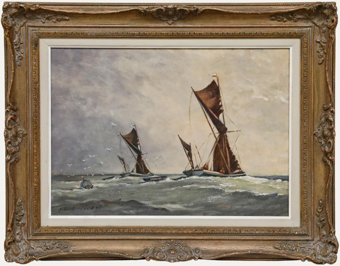 John Horwood (1934-1994) - 1975 Oil, Fishing Boats at Full Sail