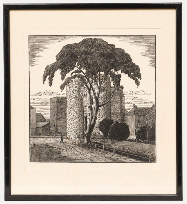 Rev Maurice Frederic Foxell KCVO (1888-1981) - Linoprint, Study of a Castle