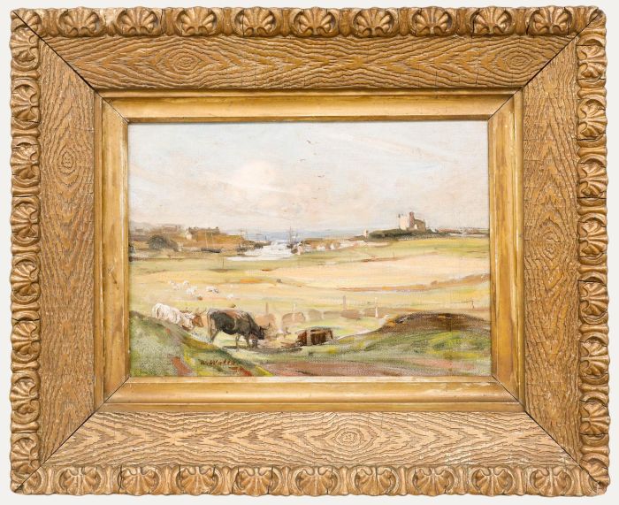 William Walls (1860-1942) - Late 19th Century Oil, Cattle Grazing by the Coast