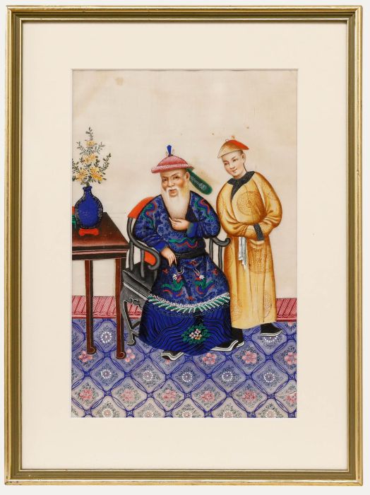 Chinese School 19th Century Gouache - Mandarin with Attendant