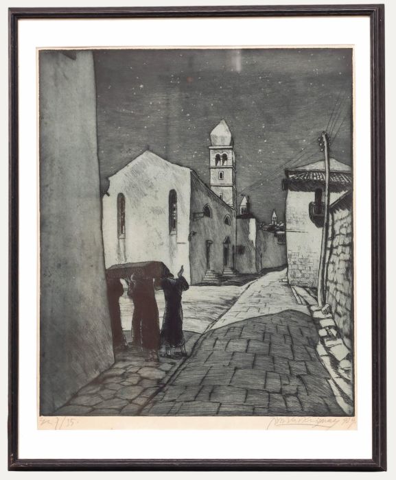 Tomislav Krizman (1882-1955) - Framed 1929 Etching, Street at Nightfall
