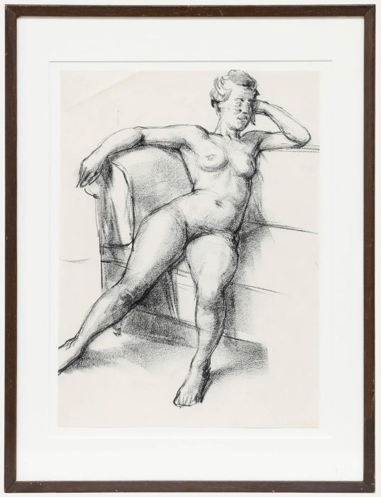 Peter Collins ARCA - 20th Century Charcoal Drawing, Nude on Sofa