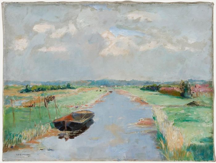 Albert Berend Jans Mulder (1889-1987) - Dutch School  Oil, Boat on the canal
