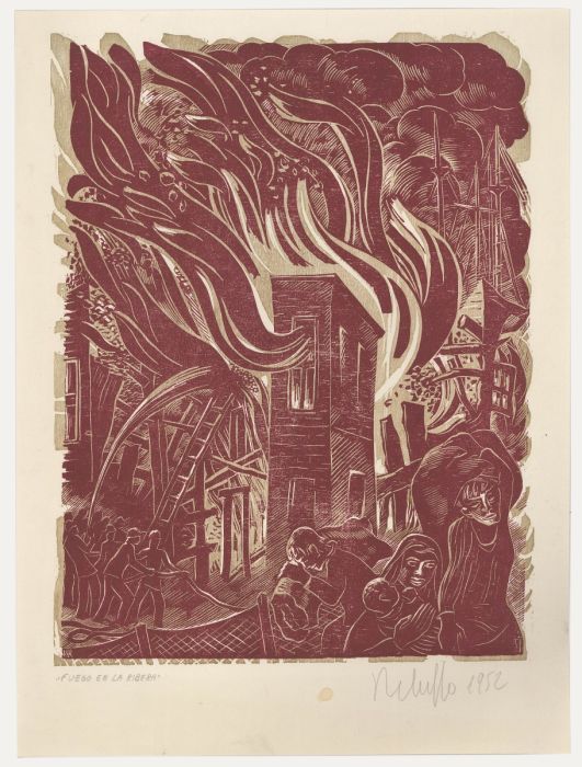 Victor Rebuffo (1903-1983) - Mid 20th Century Woodcut, Fuego En La Ribera