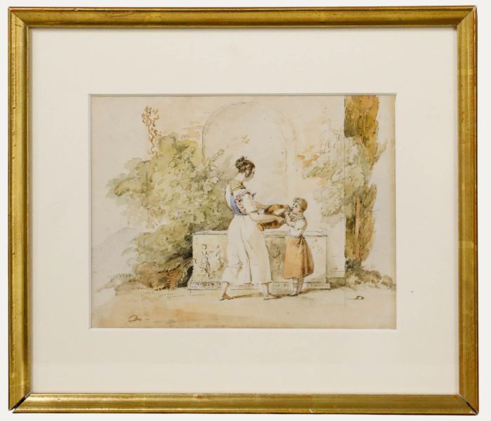 Framed Late 19th Century Watercolour - At the Fountain