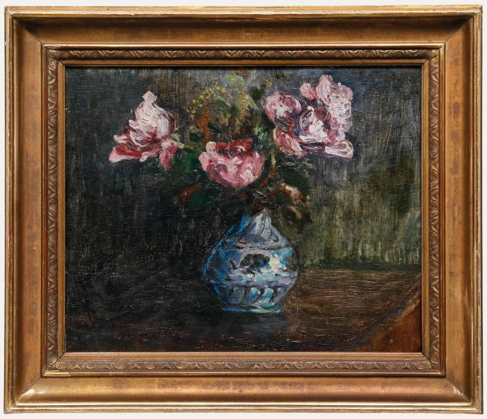 André René Albarede - Framed 1937 Oil, Pink Tulips