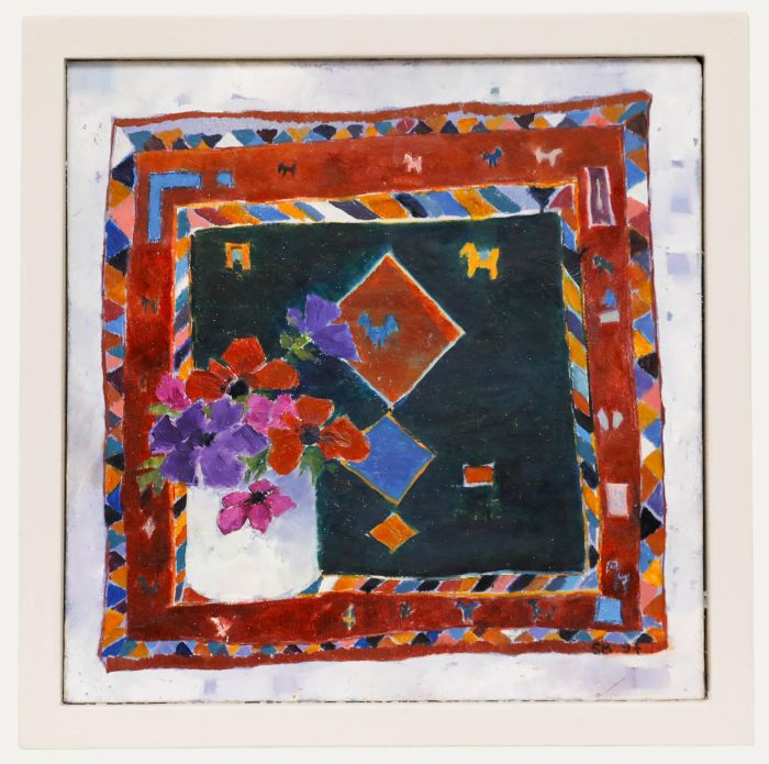 1994 Oil - Anemones with Gabbeh Rug