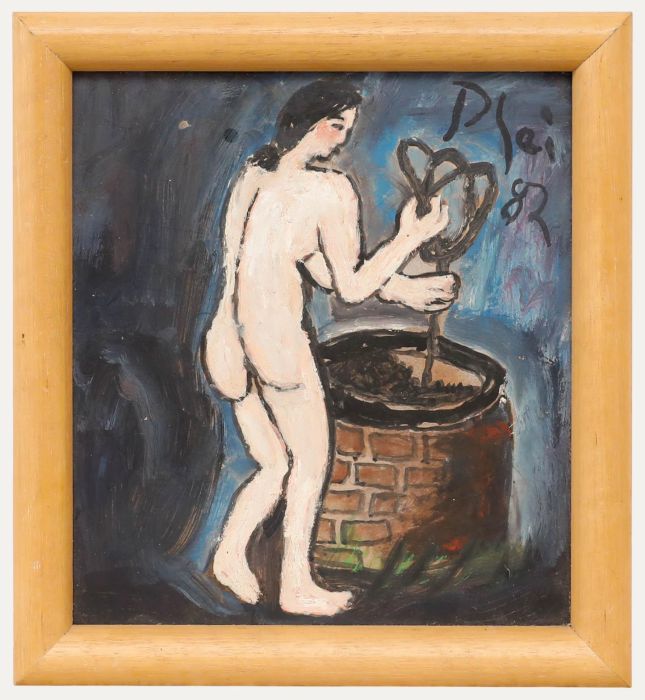 Plai - Framed 1982 Oil, At the Well