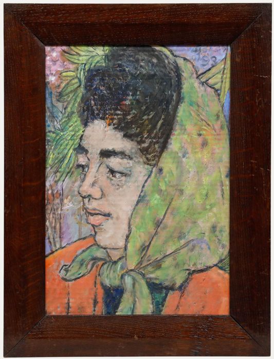 Peter Samuelson (1912-1996) - 1993 Oil, Lady in a Green Headscarf