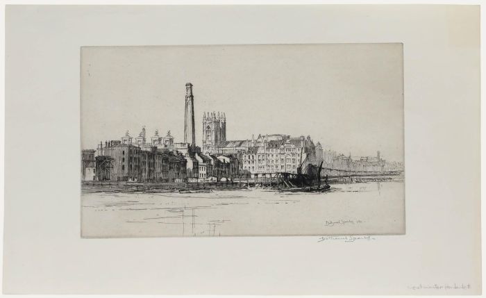 Nathaniel Sparks RE (1880-1956) - Etching, Westminster from Lambeth