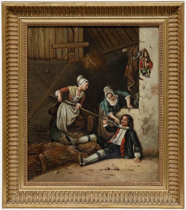After Jean Alphonse Roehn (1799-1864) - 19th Century Oil, Teasing the Farm Hand