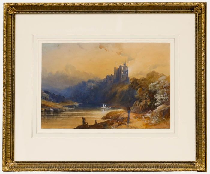 James Burrell Smith (1822-1897) - Watercolour, Fishing by the Castle