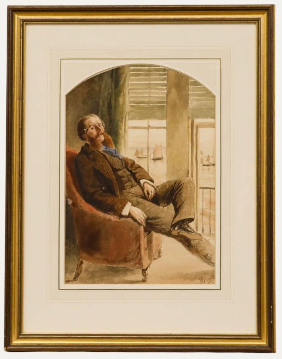 Framed 1856 Watercolour - Man by the Window