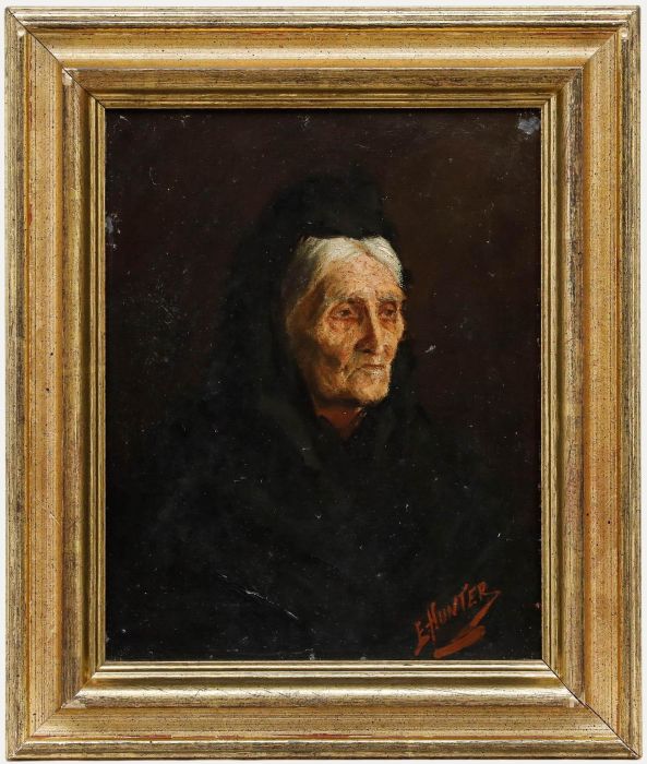 E. Hunter - Late 19th Century Oil, Lady in Mourning