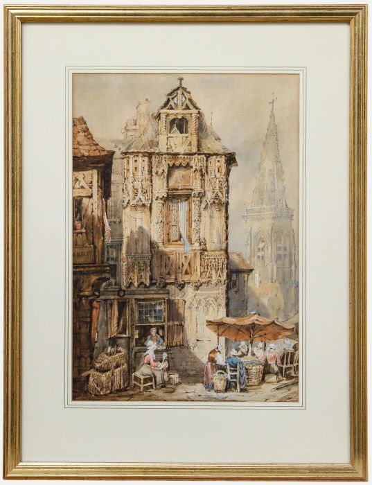 After Samuel Prout (1783-1852) - 19th Century Watercolour, Marketplace at Bruges