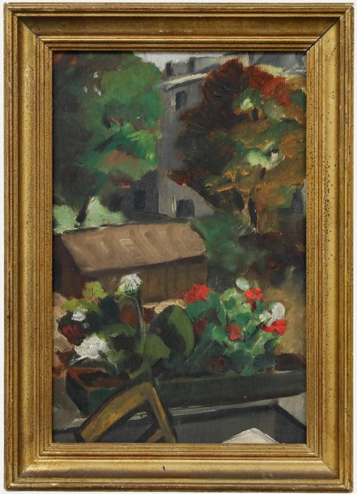 Framed Mid 20th Century Oil - Geraniums on the Balcony