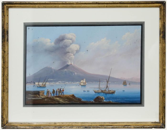 Attrib. Gioacchino La Pira (act.1839-1870) - Gouache, Mount Vesuvius