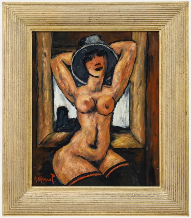 A. Chamant - French School 20th Century Oil, Nude with Hat