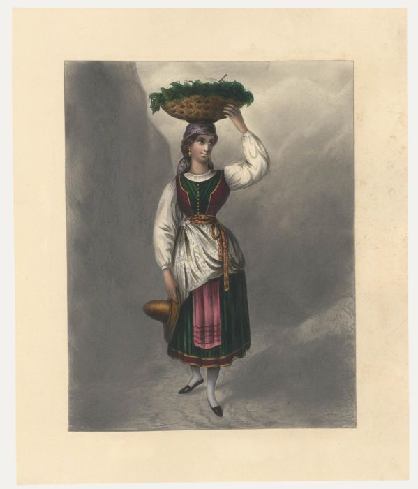 Early 19th Century Watercolour - Woman Carrying Basket