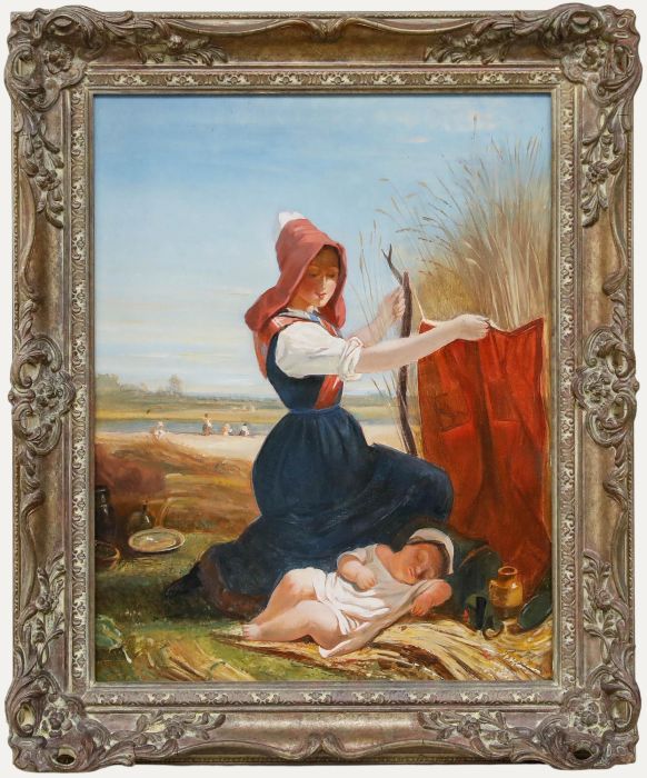 After Georges Edouard Darcy - Framed 20th Century Oil, La Sieste dans les Blés