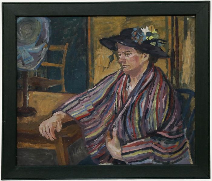 Mid 20th Century Oil - Lady in Stripes