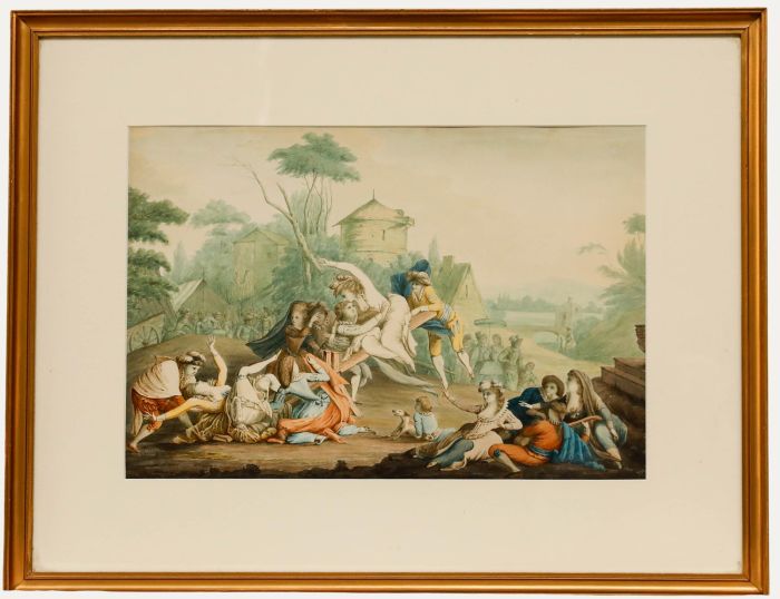 Attrib. Johann Heinrich Ramberg (1763-1840) - Watercolour, A Village Fair