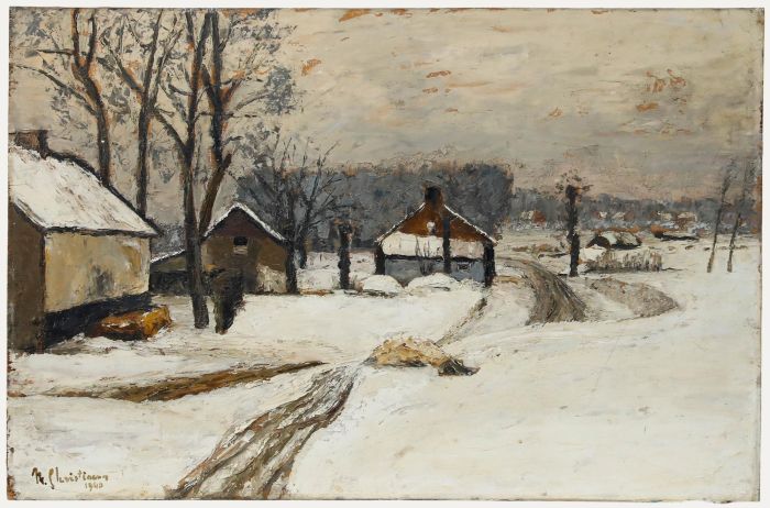 Mid 20th Century Oil - Snowy Village