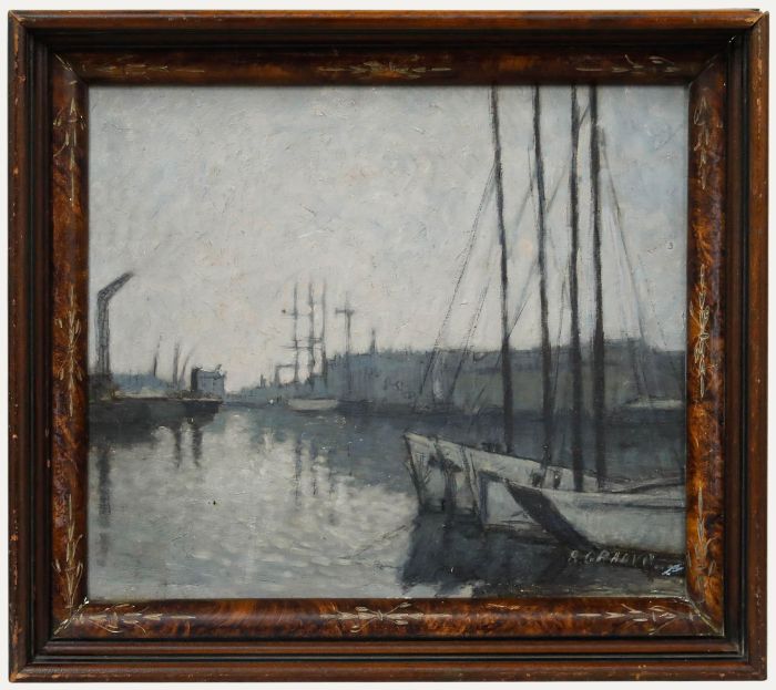 Roger Gradvol - Mid 20th Century Oil, Boats in Port