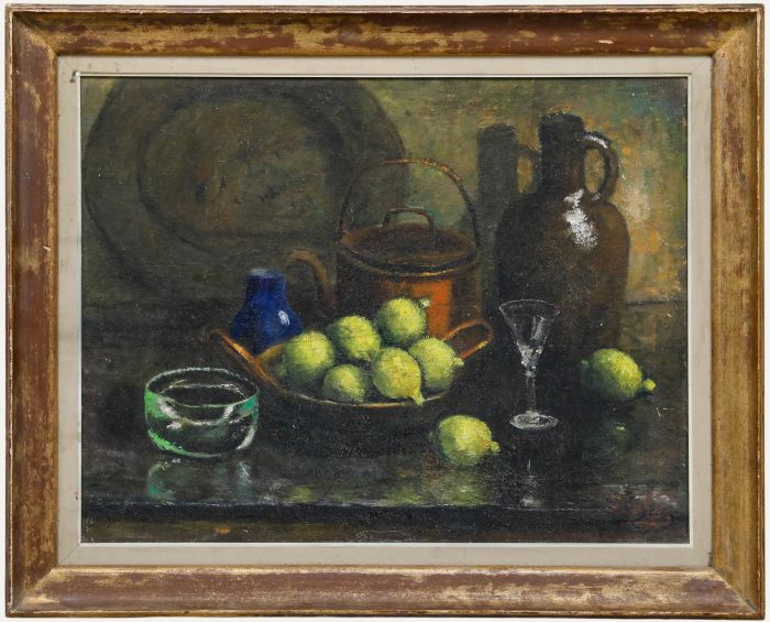 Framed Mid 20th Century Oil - Still Life with Lemon