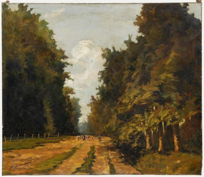 J.A. van Roosendaal - 19th Century Oil, The Old Ferry Road in Overijssel