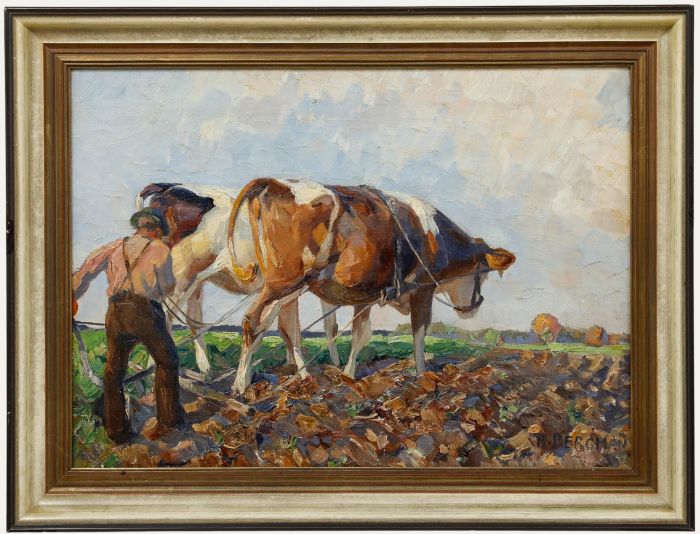 Max Bergmann (1884-1955) - Framed Early 20th Century Oil, Working the Fields
