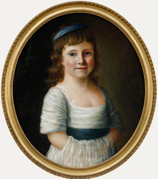 Fine Regency Early 19th Century Oil - Girl with a Blue Ribbon
