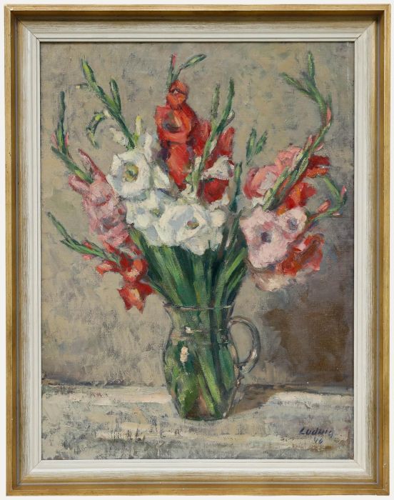 Ludwig - 1946 Oil, Flowers in a Glass Pitcher