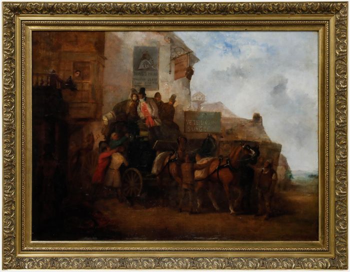 Phillips - Framed 1845 Oil, Outside the Kings Head
