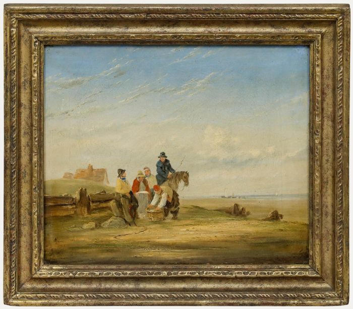 Circle of William Collins (1788-1847) - Framed Oil, Fisherfolk on the Shore