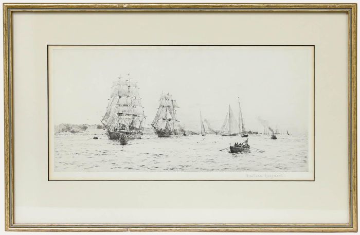 Rowland Langmaid RA (1897-1956) - Framed Etching, Fantome & Valhalla off Cowes