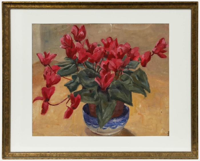 Leslie Charles Boyce (1892-1989) - Framed Mid 20th Century Oil, Pink Cyclamen