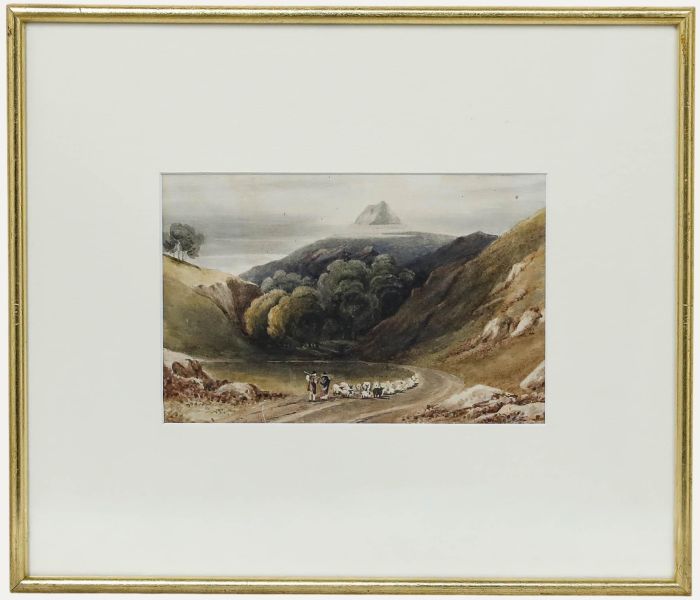 Mid 19th Century Watercolour - Mountain Landscape with Shepherds