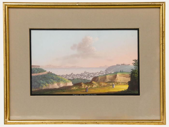 Framed Late 19th Century Gouache - Napoli da Capodimonte