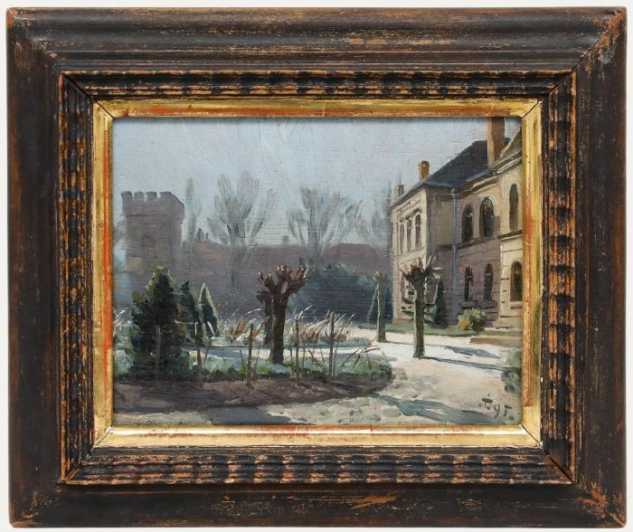Framed Late 19th Century Oil - Court Garden in Winter