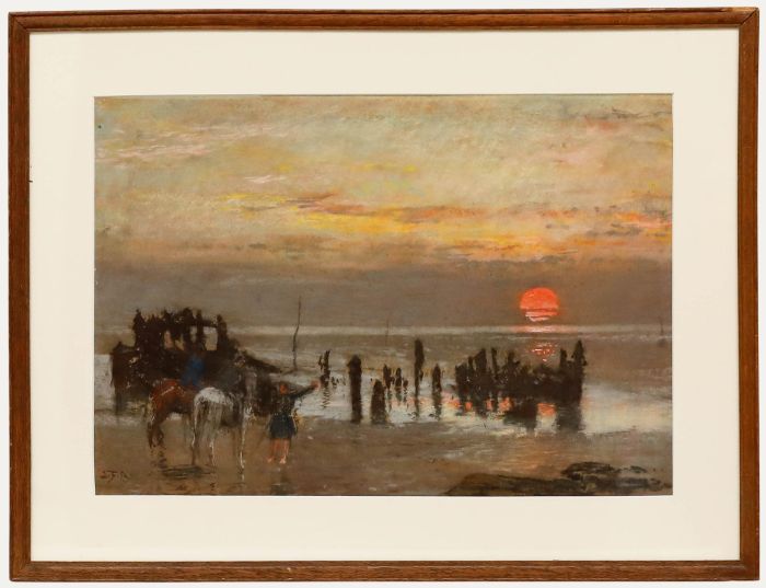Early 20th Century Pastel - Beach at Sunset