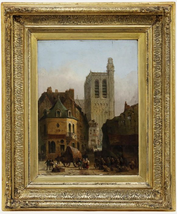 James D. Barnett (act.1855-1892) - Framed 1860 Oil, At Sens, Burgundy