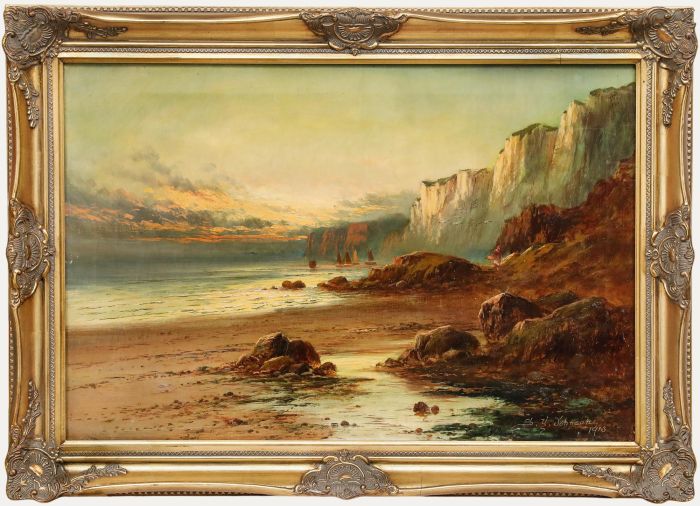 Sidney Yates Johnson (fl.1890-1926) - Framed 1913 Oil, Sunset at Low Tide