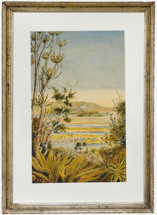 Framed 1886 Watercolour - View Across the Plain