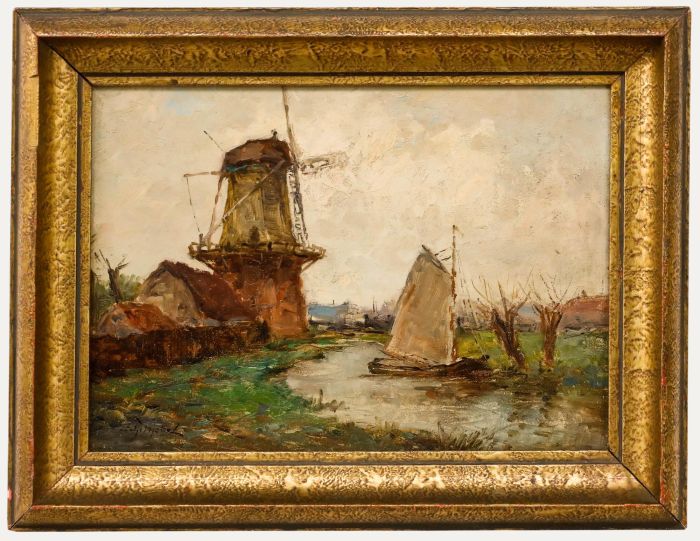 Josef Helmut Schilhabel (1896-1970) - Framed Oil, Dutch Mill by the Canal