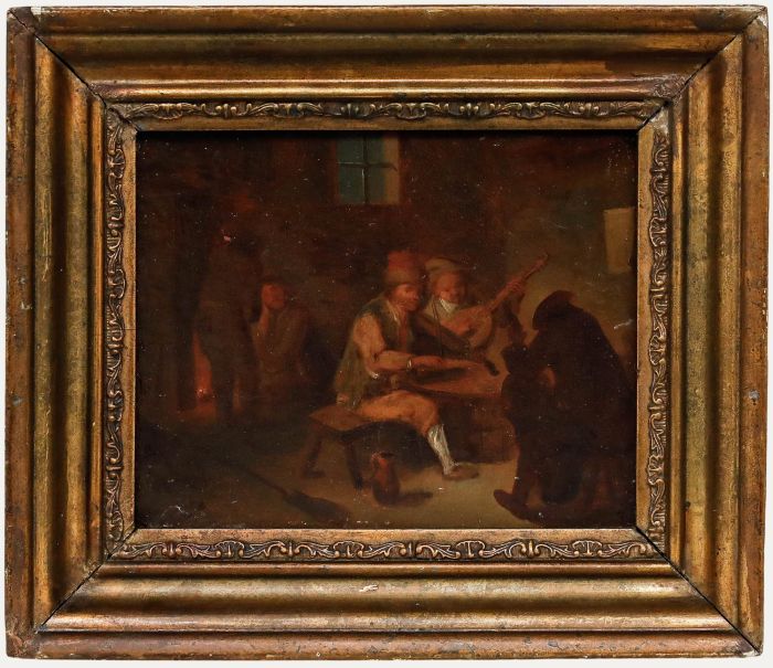 Framed 18th Century Oil - Fiddlers at the Pub