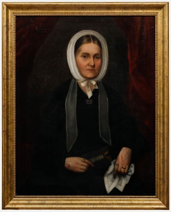 Framed 19th Century Oil - Lady in Memento Mori Jewellery