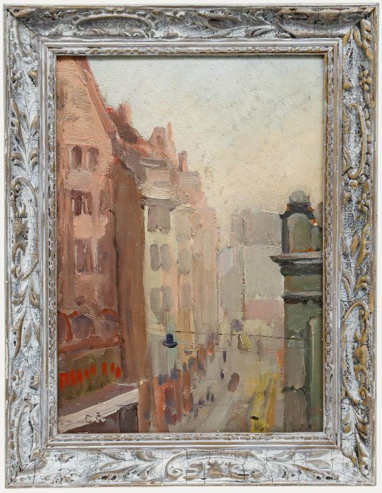 Framed Mid 20th Century Oil - City Sunset