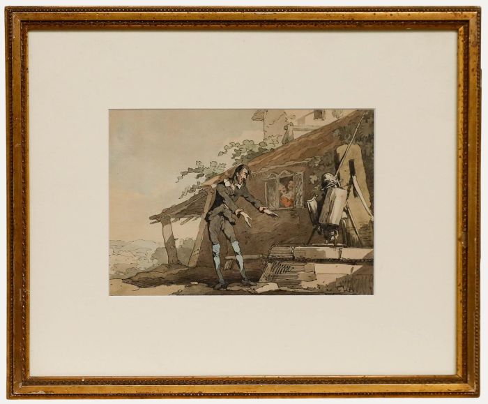 Attrib. John Augustus Atkinson - Watercolour, Don Quixote Outside the Inn