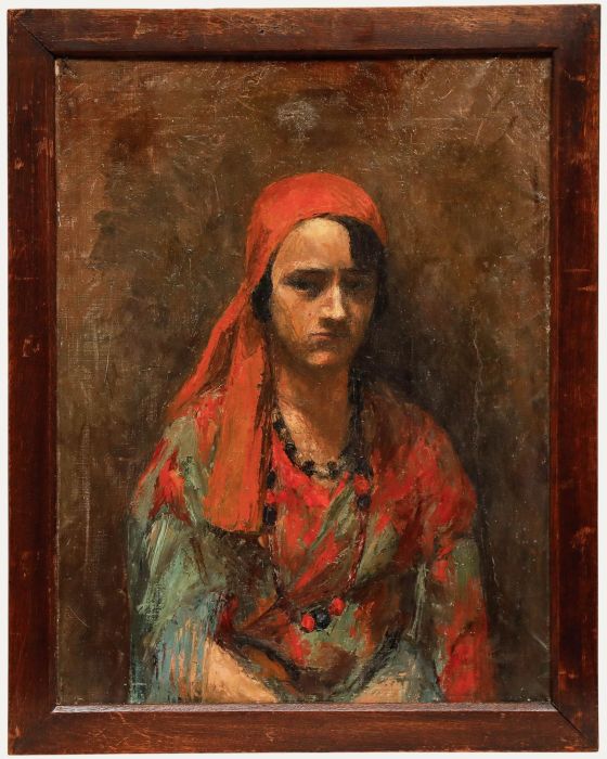 Mid 20th Century Oil - Girl with the Red Headscarf